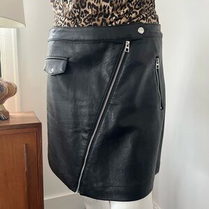 Black Faux Leather Moto Skirt